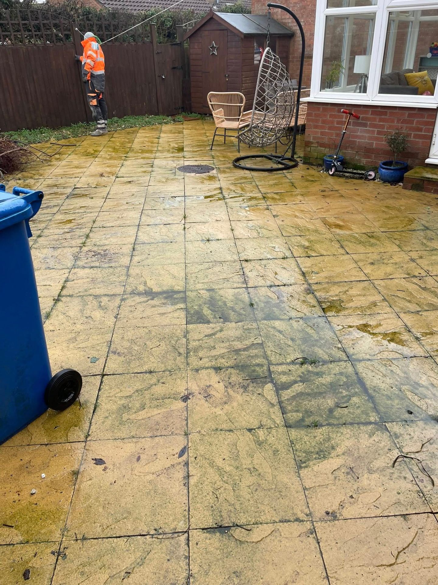 Patio & artificial lawn — before