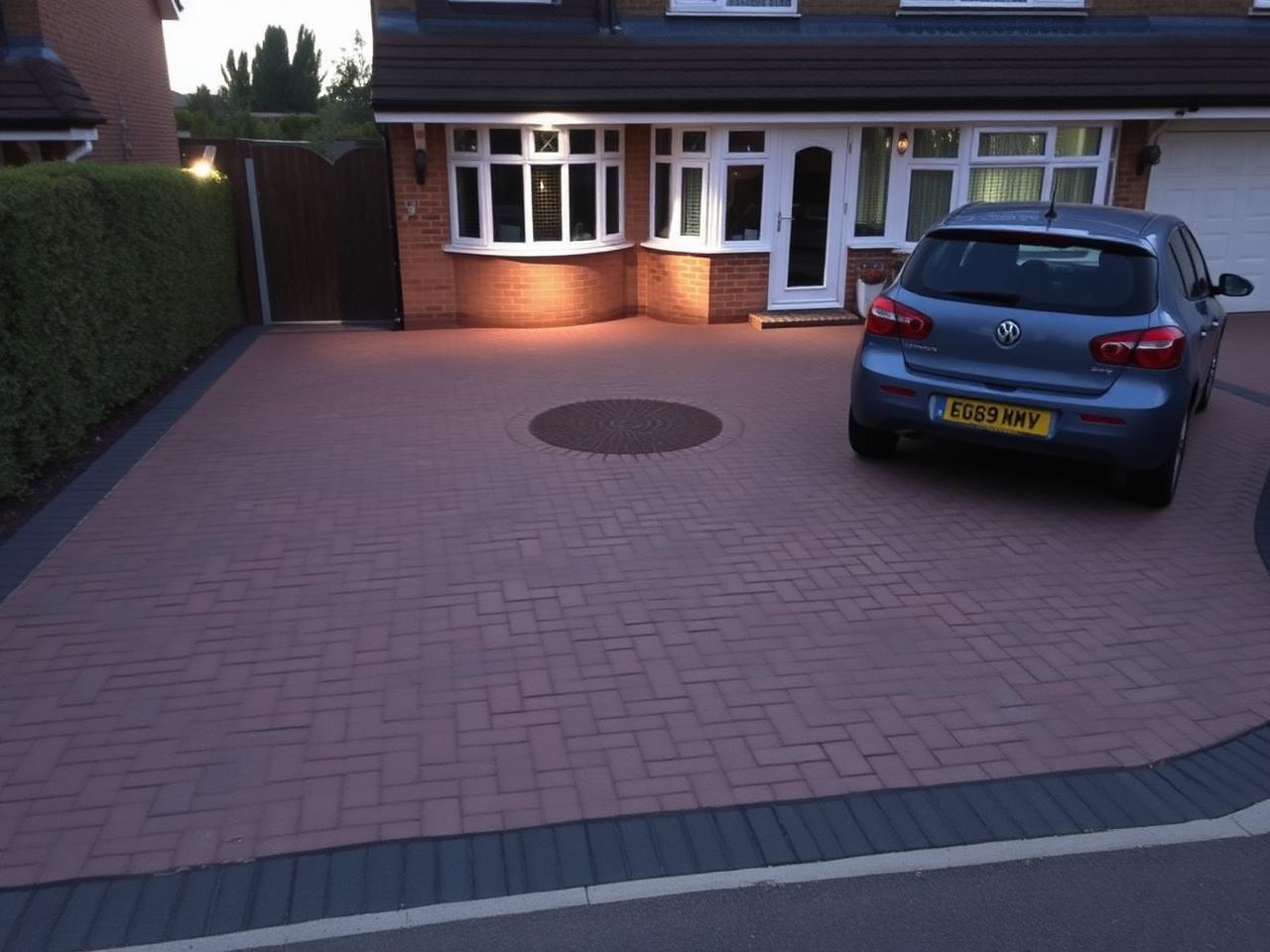 Brick-red drive with circle feature