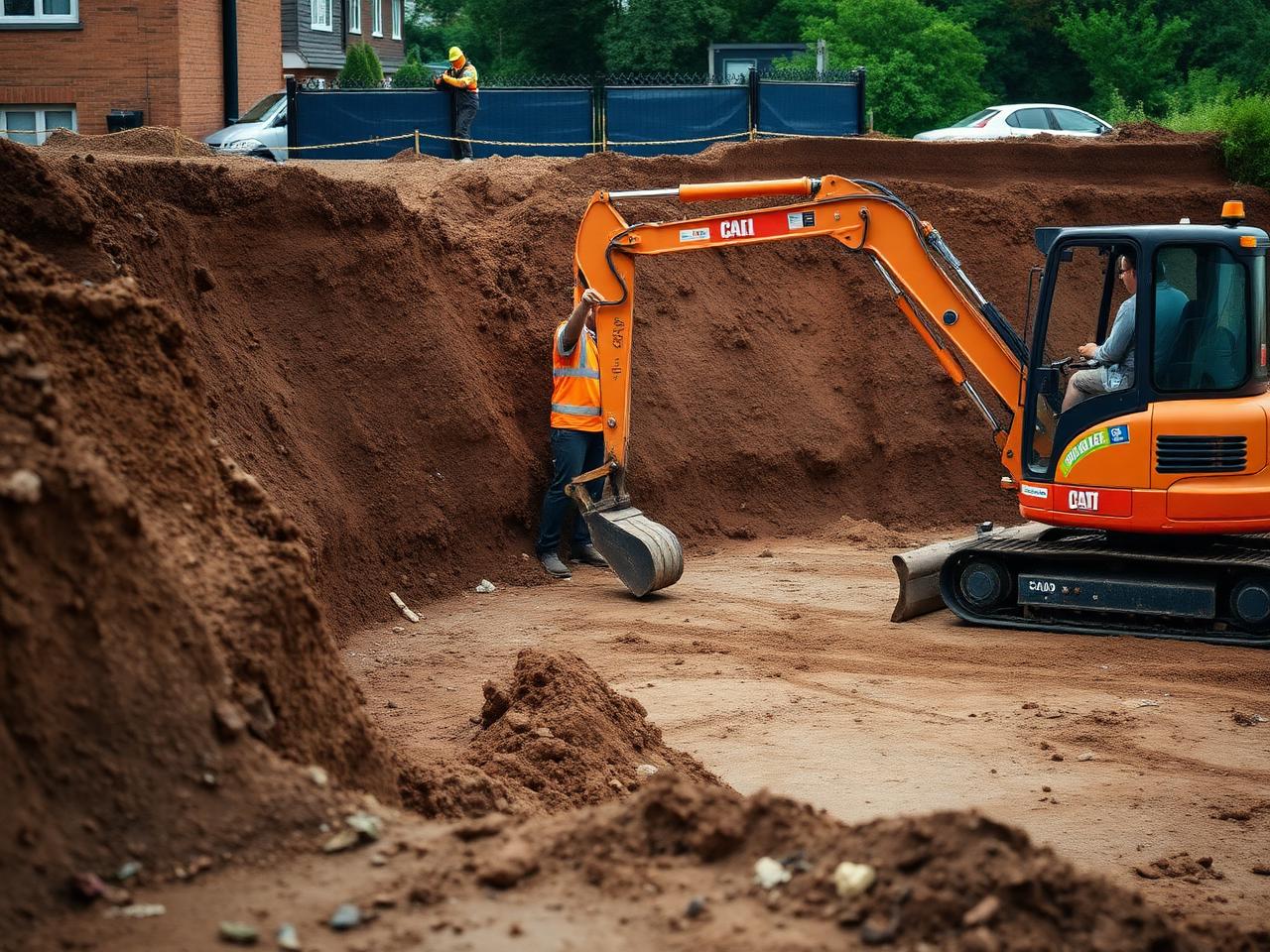 Groundworks site with excavation and sub-base preparation